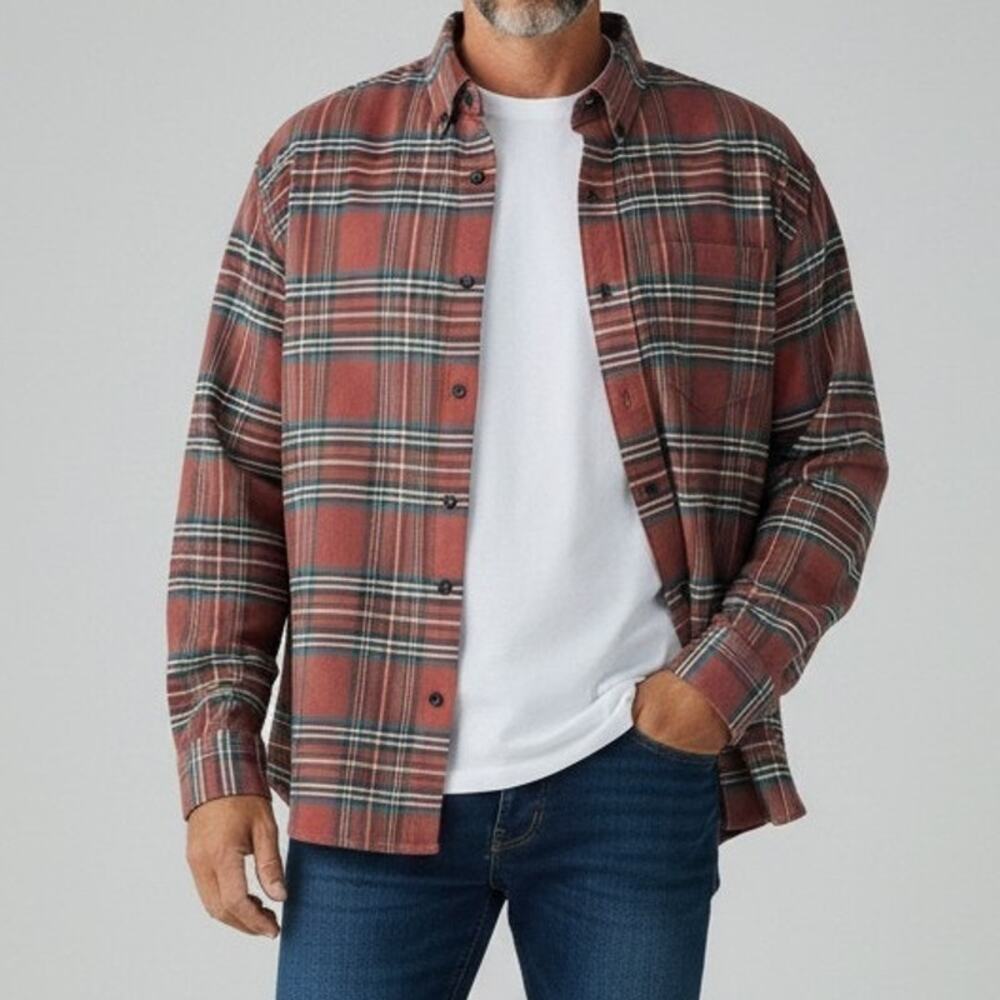 American Eagle Red Long Sleeve Button Down Flannel Shirt Men's Size M